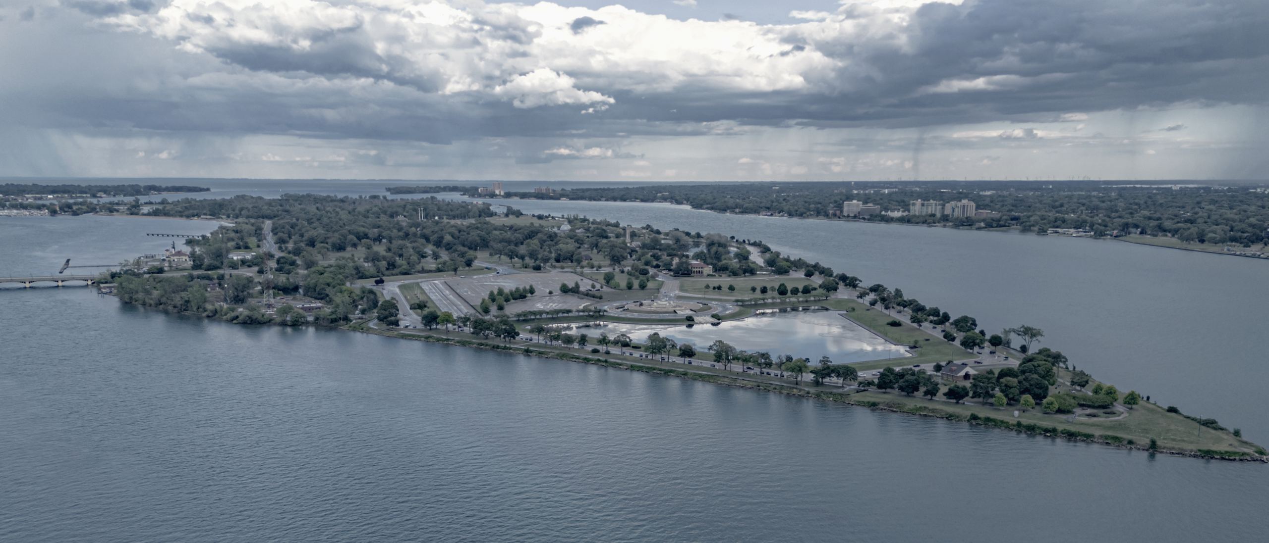 Belle Isle and the Detroit River from the air.